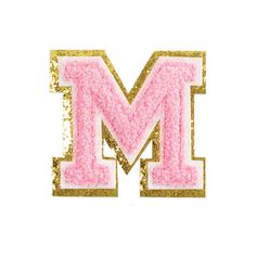 the letter m in pink and gold glitter