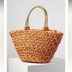 Anthropologie | Bags | Puffy Raffia Tote Bag | Poshmark Orange Beach Bag With Braided Handles For Shopping, Orange Straw Shoulder Bag For Shopping, Orange Straw Tote Bag For Shopping, Orange Tote Straw Bag For Shopping, Orange Woven Bag For Shopping, Orange Shoulder Bag With Braided Handles For Shopping, Orange Bags With Braided Handles For Shopping, Orange Straw Shopping Bag With Handles, Orange Bucket Bag With Braided Handles