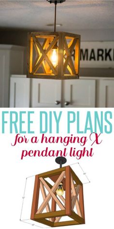 a light fixture with the words free diy plans for a hanging pendant light on it