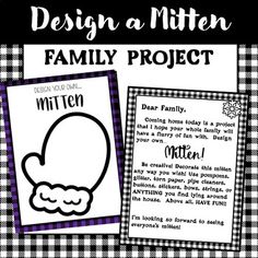 a black and white checkered table cloth with the words, design a mitten family project