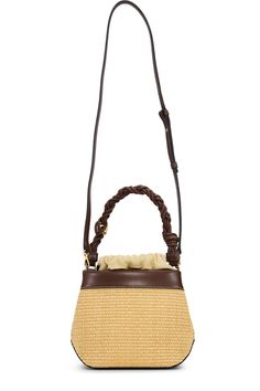 This Brown GANNI Bou Bucket Bag Raffia features a drawstring closure, GANNI Butterfly hardware logo, braided strands with a braided knot, metallic dice with a GANNI and Butterfly logo engraved and GANNI embossed logo on the back of the bag. 50% polypropylene, 40% polyester, 10% cotton Drawstring closure Braided strands with a braided knot GANNI Butterfly hardware logo Metallic dice with a GANNI and Butterfly logo engraved GANNI embossed logo on the back of the bag Beige Bucket Bag With Intrecciato Weave, Straw Bucket Bag With Intrecciato Weave, Brown Bucket Bag With Braided Round Handles, Brown Bucket Bag With Braided Handles, Brown Braided Bucket Bag, Brown Braided Bucket Shoulder Bag, Braided Brown Bucket Shoulder Bag, Brown Braided Straw Bucket Bag, Chic Brown Braided Bucket Bag