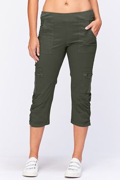 Core by Wearables Nadia Crop Utility Style Pull-on Cargo Pants For Spring, Spring Utility Cargo Pants With Pull-on Style, Versatile Stretch Cargo Pants For Spring, Spring Stretch Cargo Pants With Elastic Waistband, Cotton Capri-length Cargo Pants, Cotton Capri Length Cargo Pants With Pockets, Capri Length Cotton Cargo Pants With Side Pockets, Cotton Cargo Capri Pants With Pockets, Stretch Fit Solid Cargo Pants With Elastic Waistband