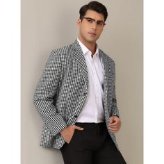 The two button houndstooth sports coats offer a classic and timeless style that never goes out of fashion. The regular fit houndstooth blazers can be paired well with dress pants and dress shirts for a formal look, or worn with pants and a casual shirt for a more daily stylish look. Long Plaid Coat, Plaid Overcoat, Velvet Dinner Jacket, Blazers For Men Casual, Animal Print Blazer, Sequin Blazer, Double Breasted Trench Coat, Houndstooth Blazer, Plaid Coat