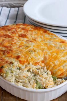 a casserole dish with broccoli and cheese