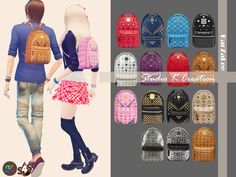 the backpacks are designed to look like they have different patterns and designs on them