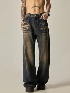 Elevate your denim game with these Distressed Wide-Leg Vintage Wash Jeans. The distressed detailing and vintage wash give these jeans a unique and retro vibe. The wide-leg cut adds a touch of chicness and comfort. Perfect for an effortlessly stylish look, these jeans will quickly become your go-to choice. ■size(cm) Length Waist Hips Hem S 104 72 102 53 M 105 76 106 54 L 106 80 110 56 XL 107 84 114 57 2XL 108 88 118 59 ■model 174cm 61kg M ■material cotton 75.9% regenerated cellulose 16.9% polyest Vintage Baggy Denim Pants, Vintage Baggy Straight Leg Flare Jeans, Vintage Baggy Cargo Jeans In Medium Wash, Baggy High Rise Vintage Flare Jeans, Vintage High Rise Baggy Flare Jeans, Vintage High-rise Baggy Flare Jeans, Vintage Baggy Straight Leg Jeans, Baggy Vintage Denim Blue Pants, Vintage Baggy Denim Blue Pants