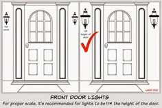 the front door is open and has an arrow pointing to the light on it's side