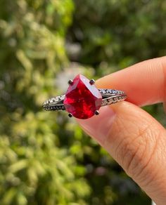 3 CT Red Ruby Diamond Black Silver 10K 14K 18K Solid White and Rose Gold Engagement Ring Red Diamond Ring Unique Ring Anniversary Gift Ring by GemStoneRingGB on Etsy Red Diamond Ring, Diamond Ring Unique, Pear Wedding Ring, Unique Diamond Rings, Red Diamond