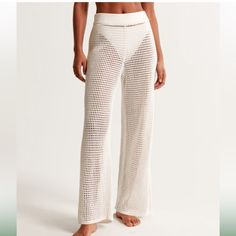 Questions? Leave A Comment Below! White Open Knit Bottoms For Summer, White Stretch Open Knit Bottoms, Fitted Open Knit Bottoms For Vacation, Crochet Cover Up, Abercrombie Fitch, Womens Swim, Cover Up, Pants, Crochet