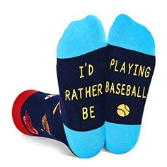 SIZE & PACKINGOur big kid socks fit 8-12 year old girls and 7-10 year old boys. Each plastic zipper bag contains one pair of funny socks.BIG BOYS SOCKSThis pair of funny socks for boys has a hidden message on the bottom that reads "I'D RATHER BE PLAYING BASEBALL." These black baseball socks for boys feature baseballs, baseball caps, baseball gloves, and other necessary items for playing baseball.BASEBALL GIFTS FOR BOYSBaseball socks for boys could be the perfect gift for boys who love bas... Fun Socks For Kids, Free Mail, Best Gifts For Boys, Gifts For Baseball Lovers, Gifts For Baseball Players, Baseball Gloves, Sports Lover Gifts, Mens Sports Socks, Softball Gifts