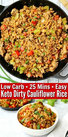 low carb 25 mins easy keto dirty cauliflower rice in a skillet