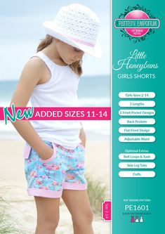 New tween sizes have been added to the Honeybuns Girls Shorts sewing pattern. Now covers girls sizes 21-14. Shorts Sewing Pattern, Shorts Sewing, Popular Patterns, Sewing Clothing, Sewing Instructions, Sewing Aprons, Girls Shorts, Clothes Sewing