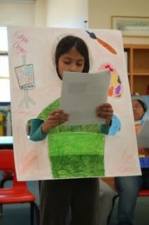 This is just absolutely adorable! Bonus: it would really get the students thinking about their character. Students make a project about their historical or book figure, and then present while WEARING their poster. The poster refers to what the person is famous for or what the student finds most memorable about the character and they read the biography they WROTE about that person. Biography Project, First Grade Writing, Teaching Social Studies, Teaching Literacy, Teacher Friends, Book Report, Reading Classroom, Classroom Fun, Teaching Writing