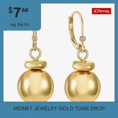 Earring Back: Lever BackMetal Color: Gold ToneEarring Length: 35mmEarring Width: 12mmCare: Wipe CleanEarrings Style: Drop EarringsMetal: ZincCountry of Origin: Imported Monet Jewelry, Earrings Drop, Earrings Color, Jewelry Gold, Earring Backs, Gold Jewelry, Gold Tones, Drop Earrings, Yellow