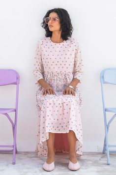 LUPIN TIER DRESS- PINK COTTON HAND BLOCK PRINTED - Trendroots Pink Floral Print Dress With 3/4 Sleeves, Pink Floral Print Dresses With 3/4 Sleeve, Pink Flowy Dress With Half Sleeves, Cotton Dresses Online, Tier Dress, Printed Cotton Dress, Block Printing Fabric, Pink Cotton, Cotton Dress