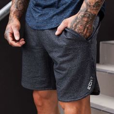 [xlmodel]-[photo]-[0000] These breathable men's active shorts fit perfectly and give you a stylish look in the gym, jogging in the park, or just a night out with friends. Durable construction using a cotton and polyester blend material for years of use. Finger And Hand Tattoos, Gym Clothes For Men, Men Casual Shorts, Gym Products, Cool Shorts, Crossfit Clothes, Knitted Shorts, Fitness Shorts, Running Shorts Men