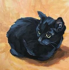 a painting of a black cat laying down