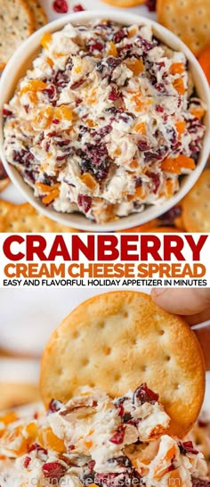 cranberry cheese salad with crackers in the background