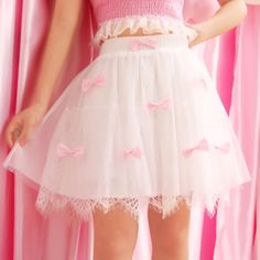 Japanese sweet princess cute bow fairy skirt SD00347 White Lace Skirt, Fairy Skirt, Kawaii Aesthetic, Little Outfits, Kawaii Clothes, Girly Fashion, Harajuku Fashion, Lolita Fashion, Kawaii Fashion