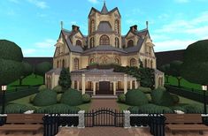 Bloxburg: Victorian House - Want others to build you a house in Bloxburg? Check out my Fiverr link. - Watch my speedbuild video for this house on my YT: Thymen_Builds Bloxburg Georgian House, Bloxburg Princess House, Bloxburg Midevil House, Victorian Bloxburg House Ideas, Bloxburg House Layouts Victorian, Castle Bloxburg House, Bloxburg Gothic House Layout, Bloxburg House Exterior Mansion, Victorian Living Room Bloxburg