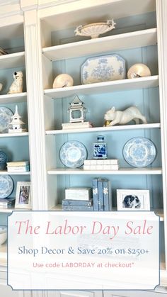 the labor day sale sign is displayed on shelves