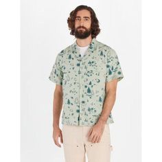 Marmot Men's Muir Camp Novelty Short Sleeve-Men's - Clothing - Tops-Marmot-Frosty Green Trail Mix-M-Appalachian Outfitters Design Camp, Summer Hike, Novelty Shirts, Men's Button Down Shirt, Camp Shirt, Summer Heat, Collared Shirt, Camping Shirt, In Hot