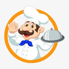 a cartoon chef holding a silver platter