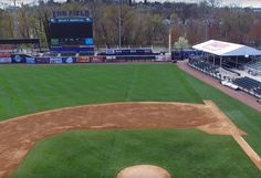 an aerial view of a baseball field from the upper deck