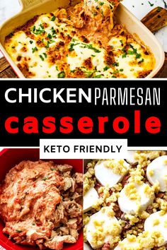 chicken parmesan casserole with text overlay