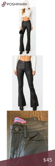 NWOT Edikted Luna Faux Leather Flare Jeans Medium $72 Flare Jeans, Faux Leather, Pants, Leather, Trousers