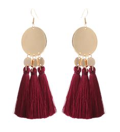 PRICES MAY VARY. Statement dangle earrings details with 3 strands of tassel drop. Tassel earrings hanging on the round disc metal It is easymatching classical type,perfect for long dress and formal days. Weight:15 g/Pair service:if you have any questions please feel free contact us. Burgundy Jewelry, Earrings Hanging, Silver Threader Earrings, Hoop Drop Earrings, Tassel Earring, Thread Earrings, Earrings Round, Color Pairing, Trendy Earrings