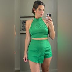 Bright Colored Unique Set From Shein Includes: High Neck Tie Halter That Ties At Neck And At Low Waist. Skort With Side Zipper. Only Worn To Try On But Didn’t End Up Wearing. Size Medium. Shein Pants, Bright Colored, Low Waist, Try On, Side Zipper, Neck Tie, Pant Jumpsuit, Jumpsuit Romper, High Neck