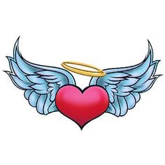 a heart with angel wings and an halo on the top is shown in this image