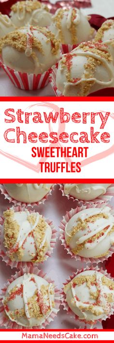 strawberry cheesecake sweet heart truffles with white frosting