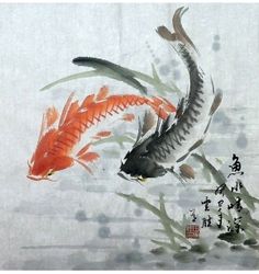 Fish Chinese Painting, Koi Fish Paintings, Chinese Koi Fish, Multi Cultural Art, Koi Fish Painting, Fish Paintings, Chinese Scroll, Multi Cultural