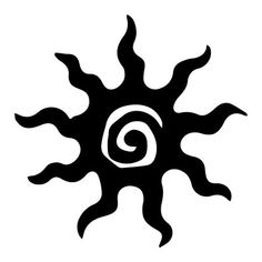 the sun symbol is shown in black and white, with swirls on it's sides