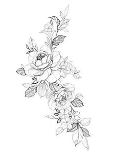 a black and white drawing of flowers