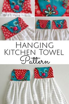 the instructions for how to sew a kitchen towel pattern are shown in three different pictures