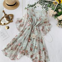 Seaside Holiday Summer Fairy Lace Floral Chiffon Women's Dress – Harmony Gallery Summer V-neck Beach Dress For Garden Party, Casual Summer Flowy Chiffon Dress, Flowy Summer Casual Chiffon Dress, Summer Casual Flowy Chiffon Dress, Flowy Chiffon Dress For Summer Day Out, Bohemian Chiffon Dress For Summer Garden Party, Fairycore Fairy Dress For Garden Party In Summer, Summer Fairycore Fairy Dress For Garden Party, Summer Fairycore Dress For Garden Party