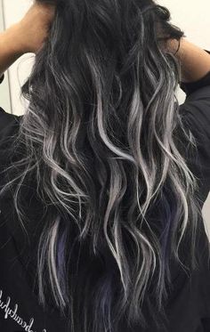 Gray Highlights, Silver Hair Highlights, Black And Grey Hair, Latest Hair Color, Color Highlights, Silver Highlights, Dark Hair With Highlights