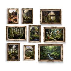 six framed pictures with different scenes in them