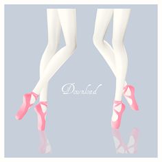 the legs and feet of a woman in pink ballet shoes with white tights, against a blue background