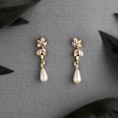 Dainty Teardrop Pearl Drop CZ Earrings - Cassandra Lynne Wedding Day Earrings, Hand Jewelry Rings, Rose Gold And Gold, Pearl And Diamond Necklace, Gold Bridal Earrings, Vintage Inspired Jewelry, Pearl And Diamond Earrings, Jewelry Lookbook, Cz Earrings