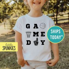 Basketball Game Day Toddler Tee, Cute Sports Shirt for Kids, Basketball Tshirt (GAME DAY BASKETBALL) PRODUCTION TIME Little Spunkies from the designer/owner of Spunky Pineapple Co https://www.etsy.com/shop/SpunkyPineappleCo   All baby and toddler clothes are 100% designed and printed with water based ink. All orders placed before 12:00 pm EST are shipped out same day (Monday - Friday). Orders received after noon are shipped out the next business day. ONESIES® BRAND  Made from 100% Cotton. We pri Game Day Basketball, Basketball Tshirt, Toddler Sports, Sports Tshirt Designs, Fall Sports, Basketball Game