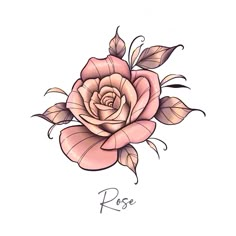 a rose tattoo design with leaves on it