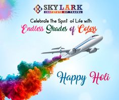 Celebrate the spirit of life with ENDLESS SHADES OF COLORS  HAPPY HOLI!  #HappyHoli #SkylarkInstituteOfTravel Happy Holi Video, Logo Grid, Reward And Recognition, Holi Wishes, Tourism Management, Digital Marketing Design, Hanuman Pics, Holi Festival, Skylark