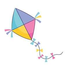 a colorful kite with tassels flying in the sky on a white background illustration