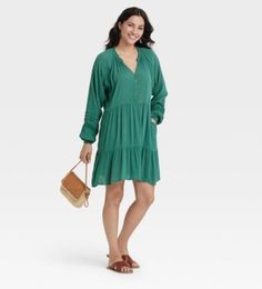 Top Rated Knox Rose Womens XXL Verde Green Long Sleeve Button Front Tiered Midi Boho Dress, Fashion Women's Dresses Boho Holiday Dress, Long Sleeve Babydoll Dress, Boho Midi Dress, Rose Green, Black Dress With Sleeves, Rose Dresses, Rust Dress, Button Front Dress, Rayon Dress