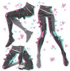 the legs and boots are black with pink accents