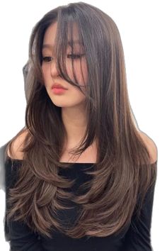 Long Butterfly Haircut Korean Haircut Long Layered Hair Round Faces, Butterfly Haircut Front View, Haircut Fine Hair Round Face, Long Layered Haircuts For Round Faces, Chinese Haircut Woman, Layered Haircut Asian, Butterfly Cut Straight Hair Unstyled, Haircut Round Face Long, Long Layered Hair Round Face